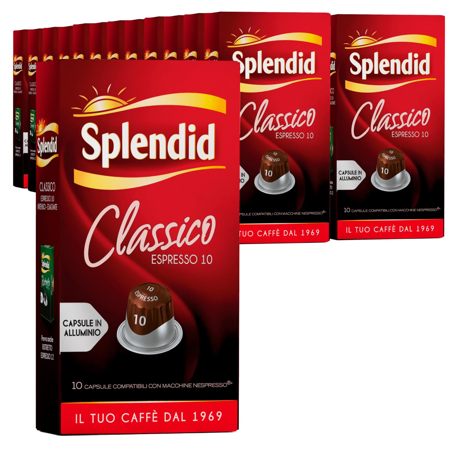 Splendid Caffè Espresso Classico - Cápsulas de aluminio de intensidad 10 granos arábicos, resistentes, con notas afrutadas, compatible con máquinas Nespresso, 250 cápsulas