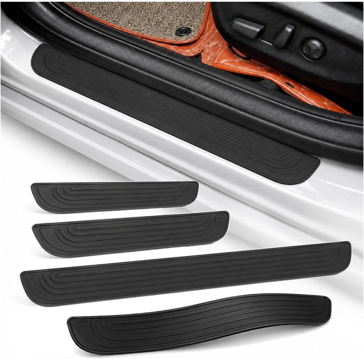 Car Door Sill Protectors for Hyundai Kona II 2024 2023, Carbon Fibre Style
