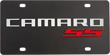 Chevrolet Camaro SS Red License Plate on Black Steel