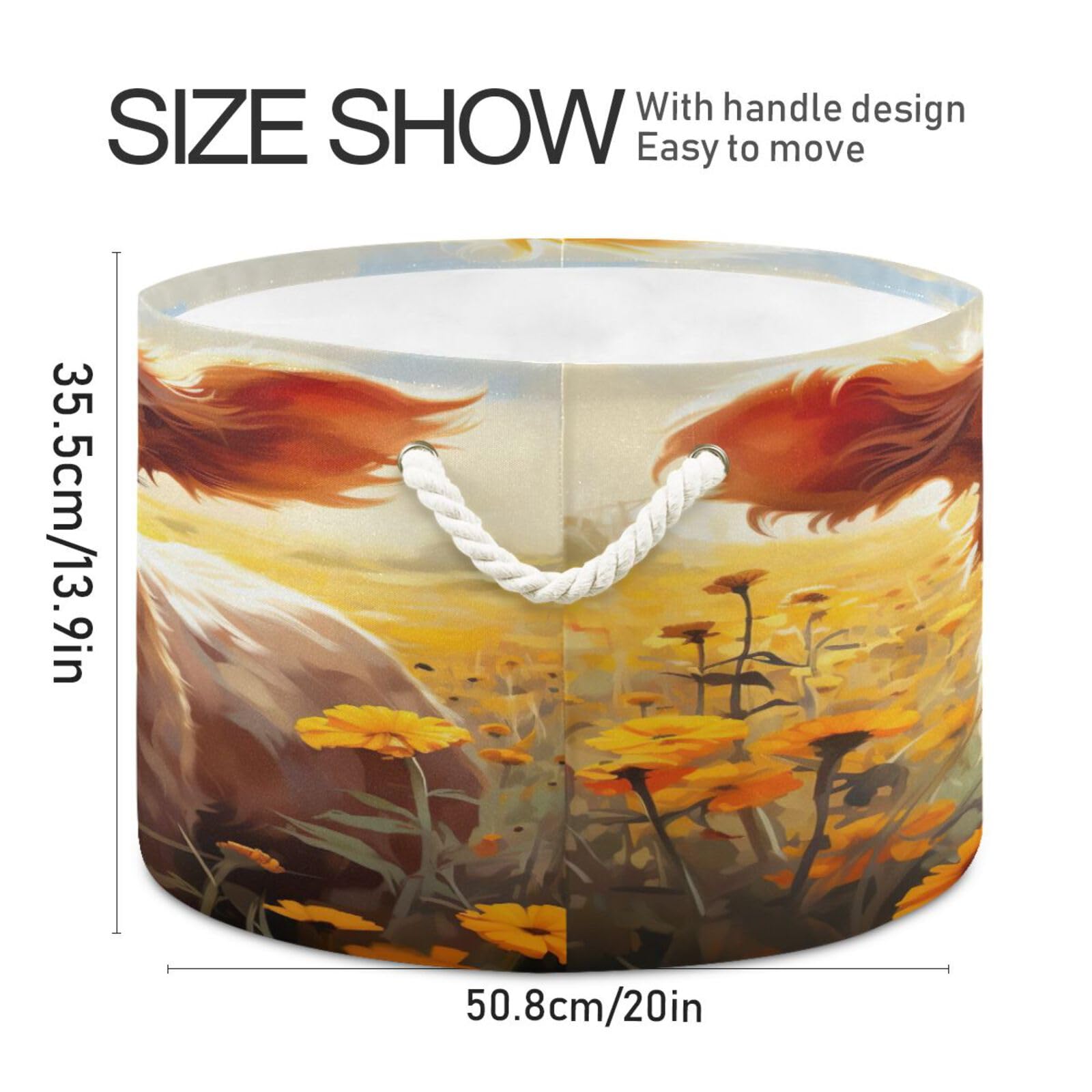 Round Cute Baby Cow Flower Storage Basket Large Organizer Bin Laundry Hamper Toy Storage Basket with Handle for Nursery Clothes Toys 202b4813