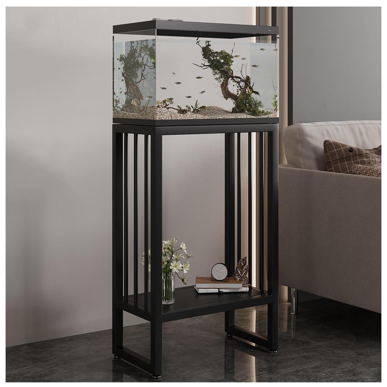 Support d'aquarium à double couche pour salon moderne et épuré