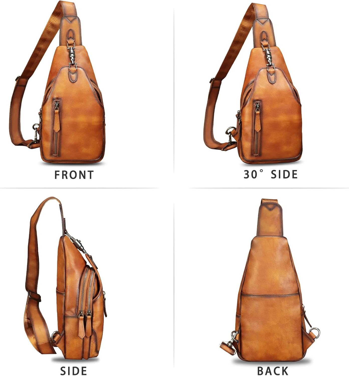 Genuine Leather Sling Bag for Women and Men Vintage Handmade Leather Sling Backpack Fashion Crossbody Bag Chest Purse - Image 4