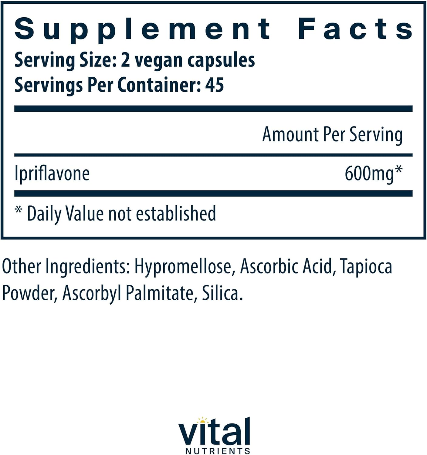 Vital Nutrients Ipriflavone 600mg - Isoflavone Support for Healthy Bones and Calcium Absorption - Gluten, Dairy, Soy Free - Non-GMO - 90 Capsules