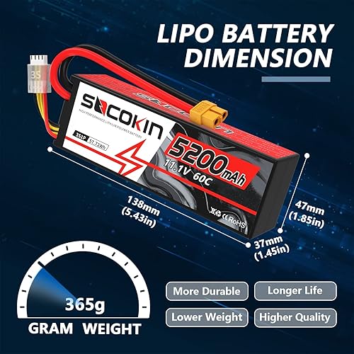 Miniatura 3 de Batería Lipo de 11.1V 3S 5200mAh Lipo Batería con XT60 Conector Estuche Duro 60C para RC Modelo de Coche RC Racing Car Heli Avión Quadcopter