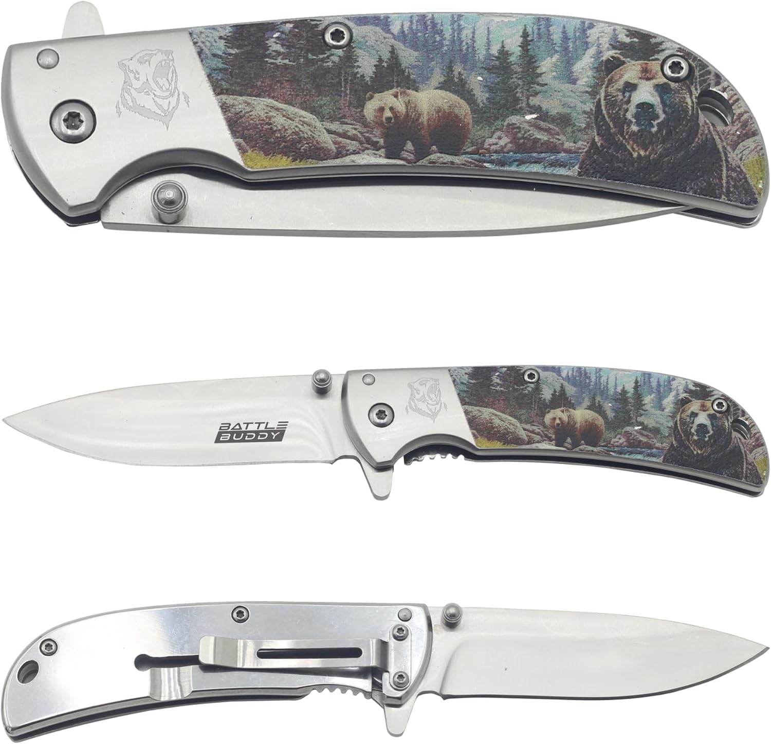 Outdoorsmen Pocket Knife - Hunting Accessories For Men - Cool Folding Knife With Pocket Clip - 420 Stainless Steel Blade - Unique Designs for Outdoorsmen & Collectors