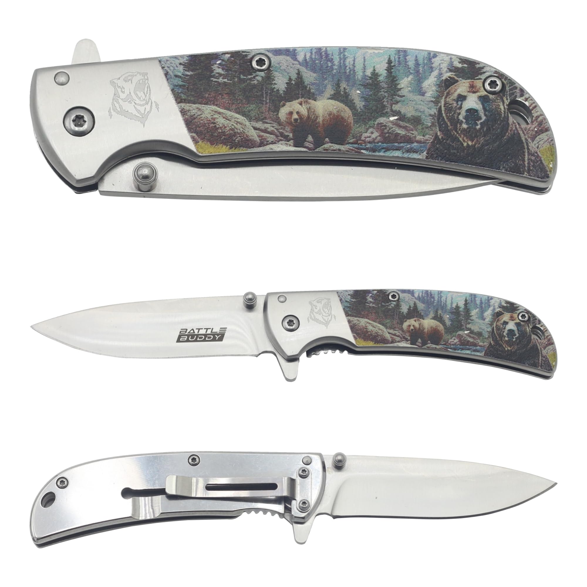 Outdoorsmen Pocket Knife - Hunting Accessories For Men - Cool Folding Knife With Pocket Clip - 420 Stainless Steel Blade - Unique Designs for Outdoorsmen & Collectors