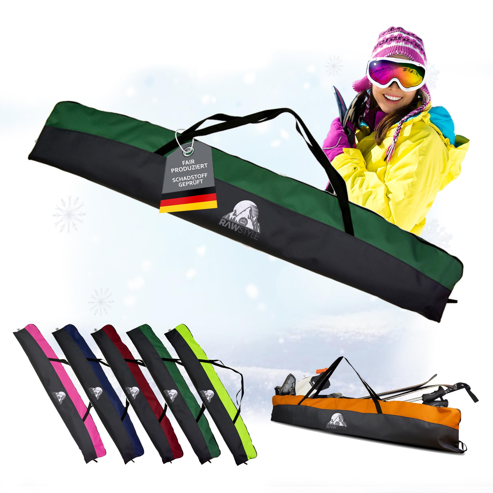 Rawstyle Skitasche Skisack für Ski Erwachsene Skistöcke 160cm oder 180cm oder 190cm wasserdicht Skibag Skicover Wintersport Skiaufbewahrung Modell 2