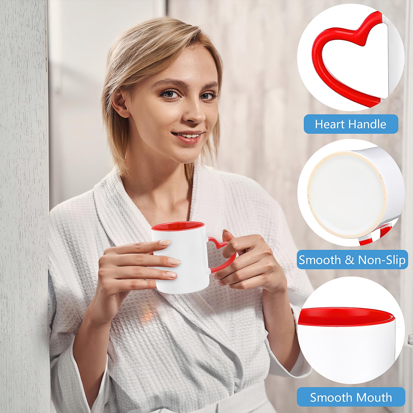 12 Stück Sublimation Kaffeetassen Blanko 11oz/320ml, Weiße Keramiktassen mit Herzgriff für Sublimationsdruck, Großpackung Tassen für Heißpressen, Personalisierte Kaffeebecher für Weihnachten