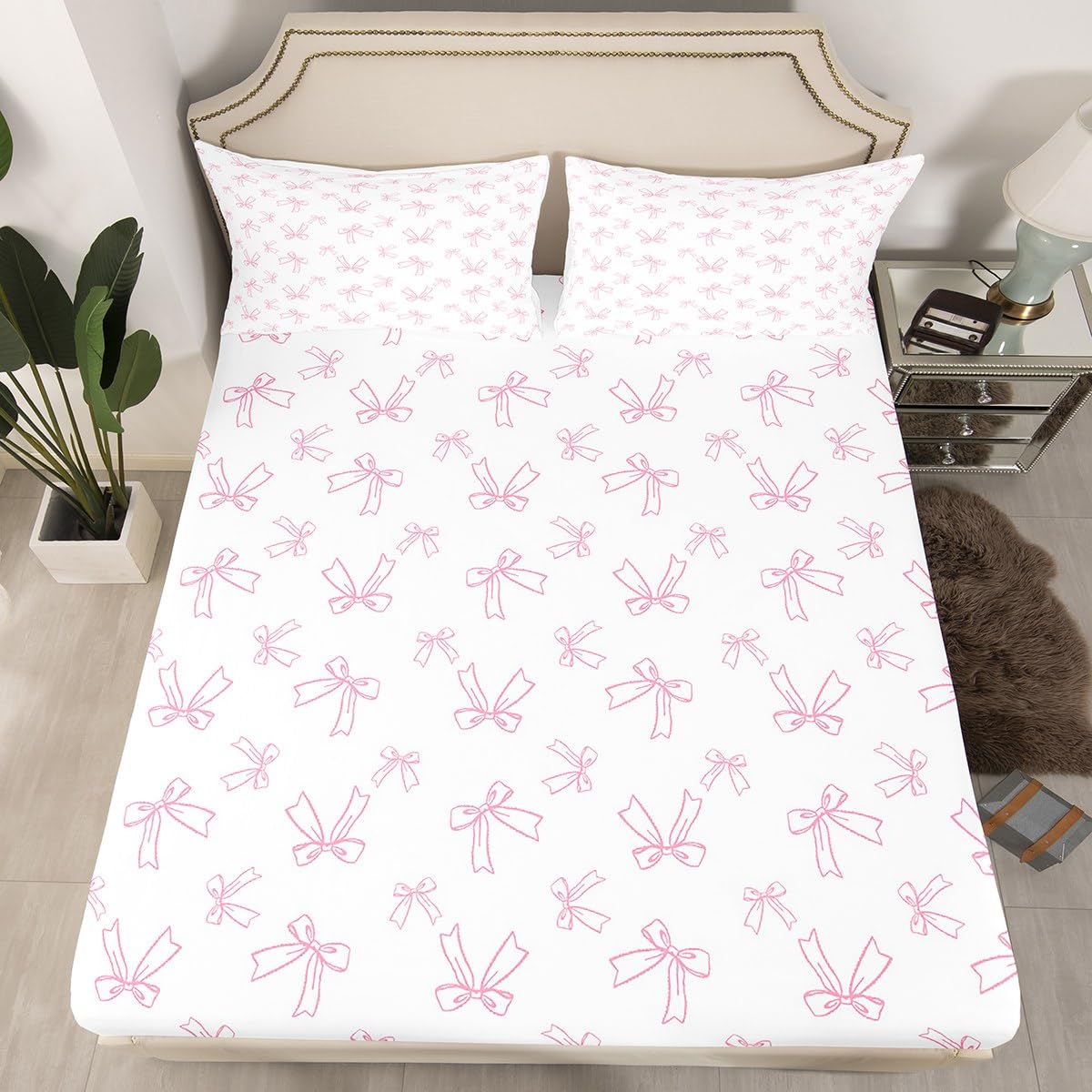 Parure de lit nœud mignon rose pour envelopper de douceur les nuits des filles