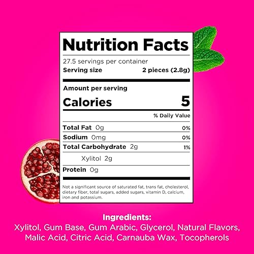 Miniatura 2 de PUR - Chicle de sabor menta y granada elaborado con 100 % xilitol, sin azúcar, aspartamo ni transgénicos, vegano, 55 chicles (paquete de 3 unidades)