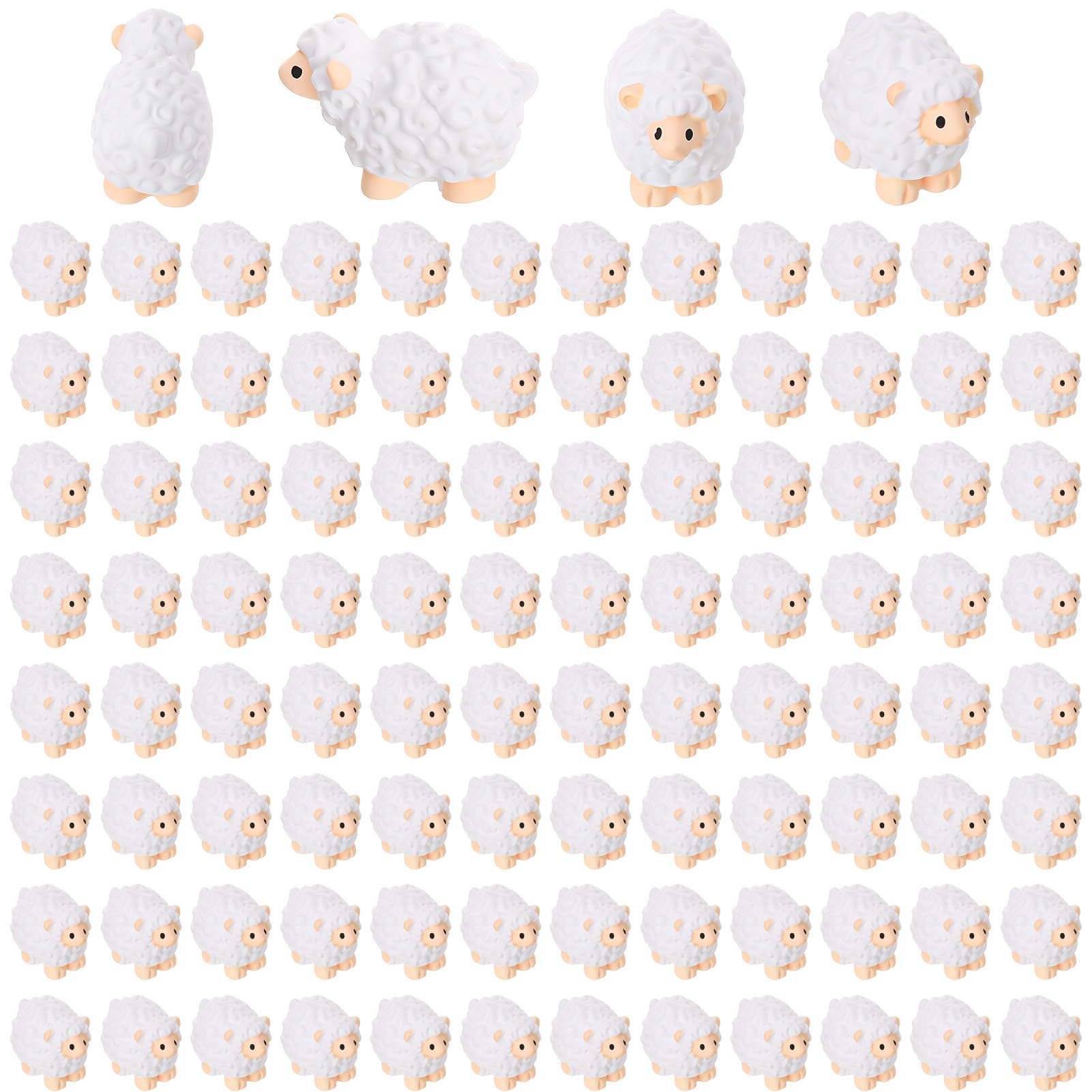 saerryor 100 PCS Mini Resin Sheep Statue White Sheep Animal Statue Cute Miniature Resin Sheep Ornaments Fairy Tale Garden Decorative Accessories DIY Craft Cake Topper