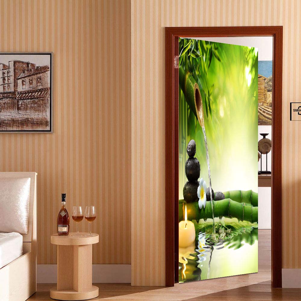 Adesivi per Porte Interne 77x200cm 3D Carta Parati Porta Autoadesivo PVC Poster Rimovibile Adesivo Murale Decorazione per Soggiorno Camera da Letto Casa,Paesaggio rustico