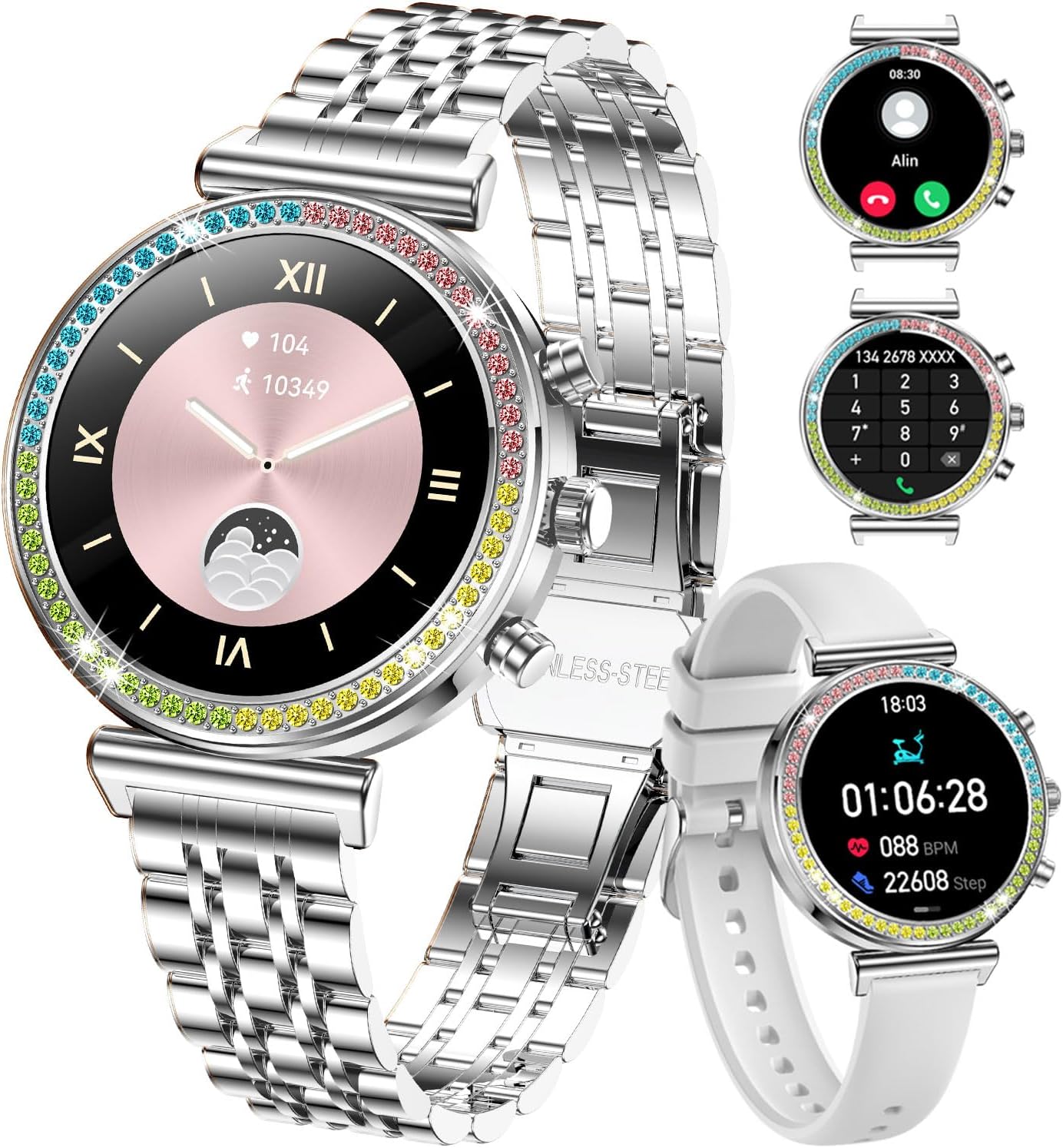 Fitness Smart Watch for Women, 1.27″ HD Display, Bluetooth Calls, Waterproof Sports Women’s Smartwatch, Heart Rate Monitor, Pedometer – Compatible with Android & iOS (Full Silver) Fitness Smart Watch for Women, 1.27″ HD Display, Bluetooth Calls, Waterproof Sports Women’s Smartwatch, Heart Rate Monitor, Pedometer – Compatible with Android & iOS (Full Silver)