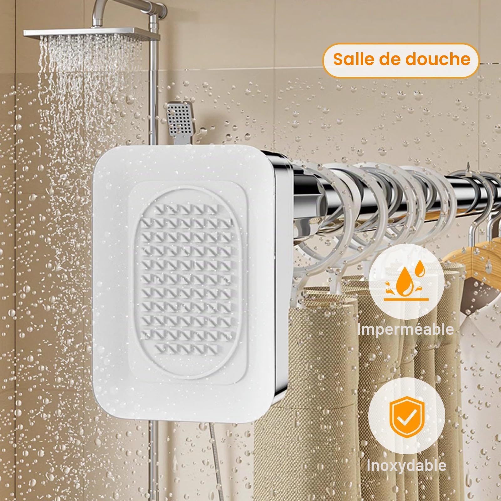 Tringle à Rideau de Douche Réglable 40-490cm, Tringle télescopique sans perçage, ne rouille jamais Tringle à rideau extensible pour rideaux de salle de bain et chambre à coucher(Noir,310-400cm)