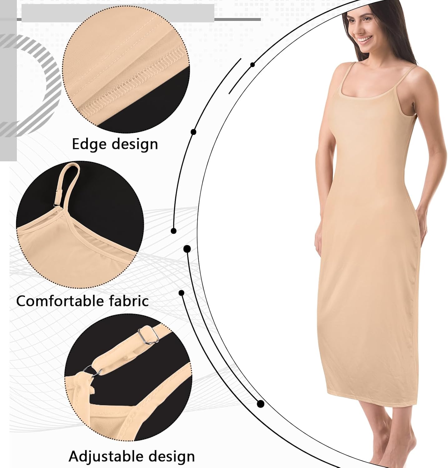 Jiuguva 2 Pcs Full Slip for Under Dresses Adjustable Spaghetti Strap Sleeveless Nightgown Women's Slip Long Dress - Image 3