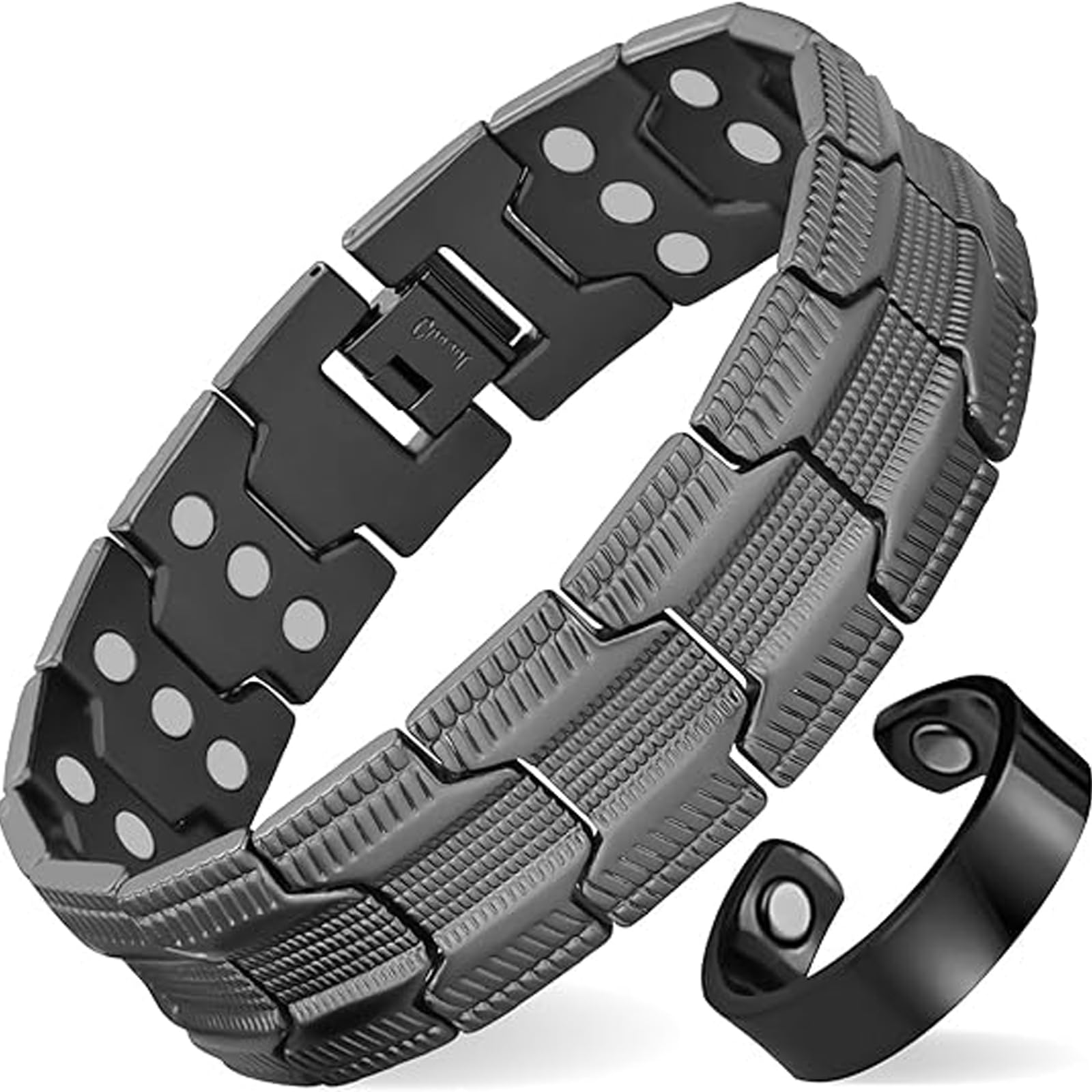 Pulsera de cobre para hombres, pulsera de hombres con 3X fuerza magnética ajustable de 3500 Gauss — view 10