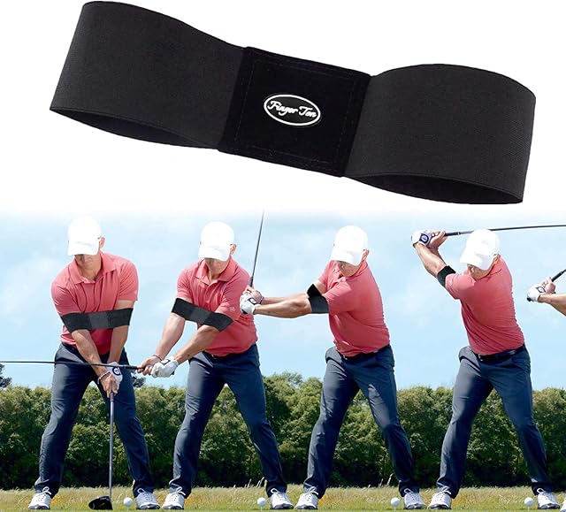 Jeantet Sport Golf Swing Trainer Aid Grip Secret Arm Band Trainer Value 1/2 Pack, Golf Training Aids Professional Motion Posture Correction Belt For Men Women Kids (1 Pack Golf Swing Band-Black)