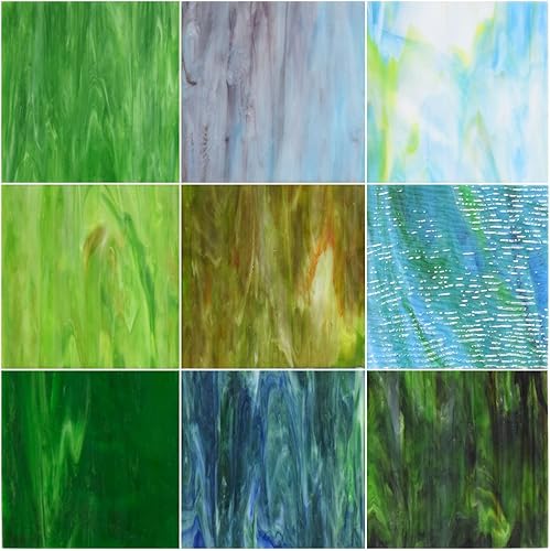 KIPHEPI 9 hojas de vidrio variado de texturas mixtas texturizadas hojas de vidrio de 6 x 6 pulgadas de catedral para manualidades y fabricación de