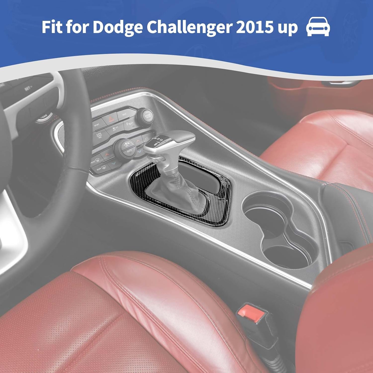 RT-TCZ for Challenger Carbon Fiber Gear Shift Panel Trim Cover for Dodge Challenger 2015 up Carbon Fiber Interior Accessories