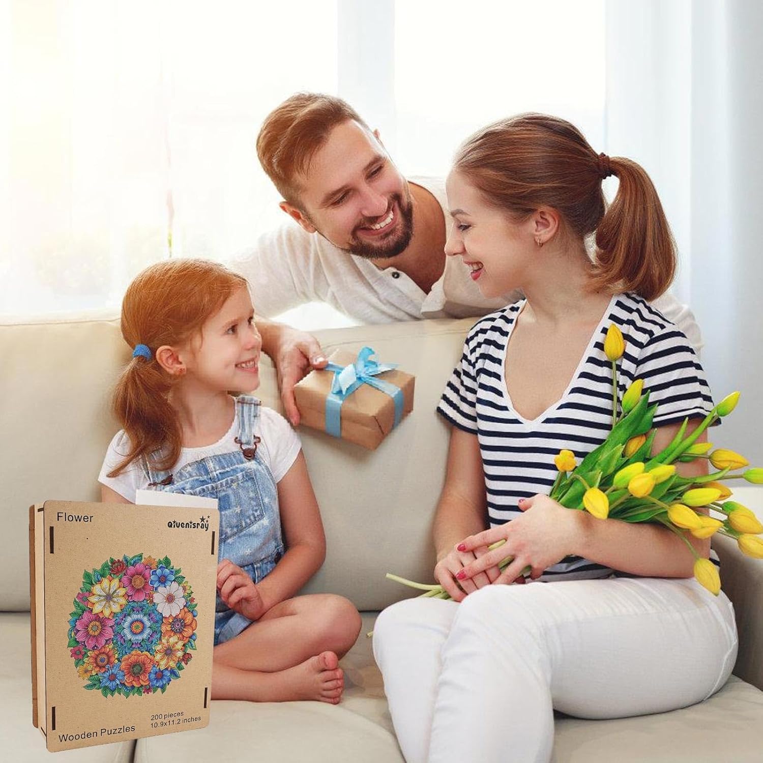 Qiuenisray Wooden Jigsaw Puzzles Spring Flower 500 Piece, Mother's Day Wood Puzzle, FSC Certified Puzzles Wall Decor, Unique Shape Animal Adult Puzzles Piece, Best Gift for Family Game 16.5x16.4 in