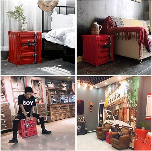 Miniatura 31 de ZHAOYONGLI-End Tables Mesa de noche industrial, vieja, roja, 15.7 x 14.9 x 18.9 pulgadas Oro negro (izquierda),Oro negro (Derecho),Negro-Plata,Azul