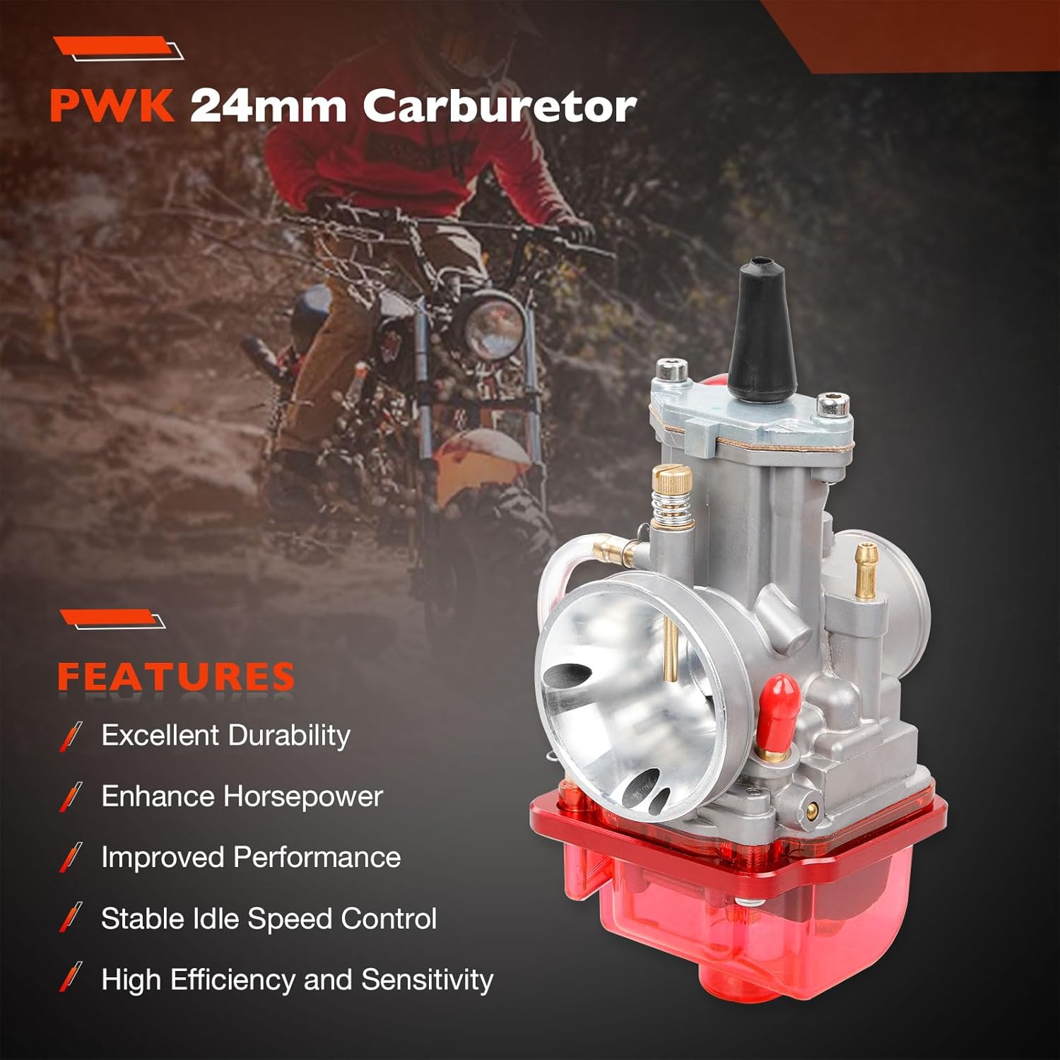 PWK 24mm Carburetor Throttle Assembly | Compatible with Predator 212cc/196cc/224cc, Coleman CT200U/BT200X Mini Bikes, Baja Warrior, Massimo MB200, KT196 Go Karts, GX160/GX200 6.5HP Clone Engines(Red)