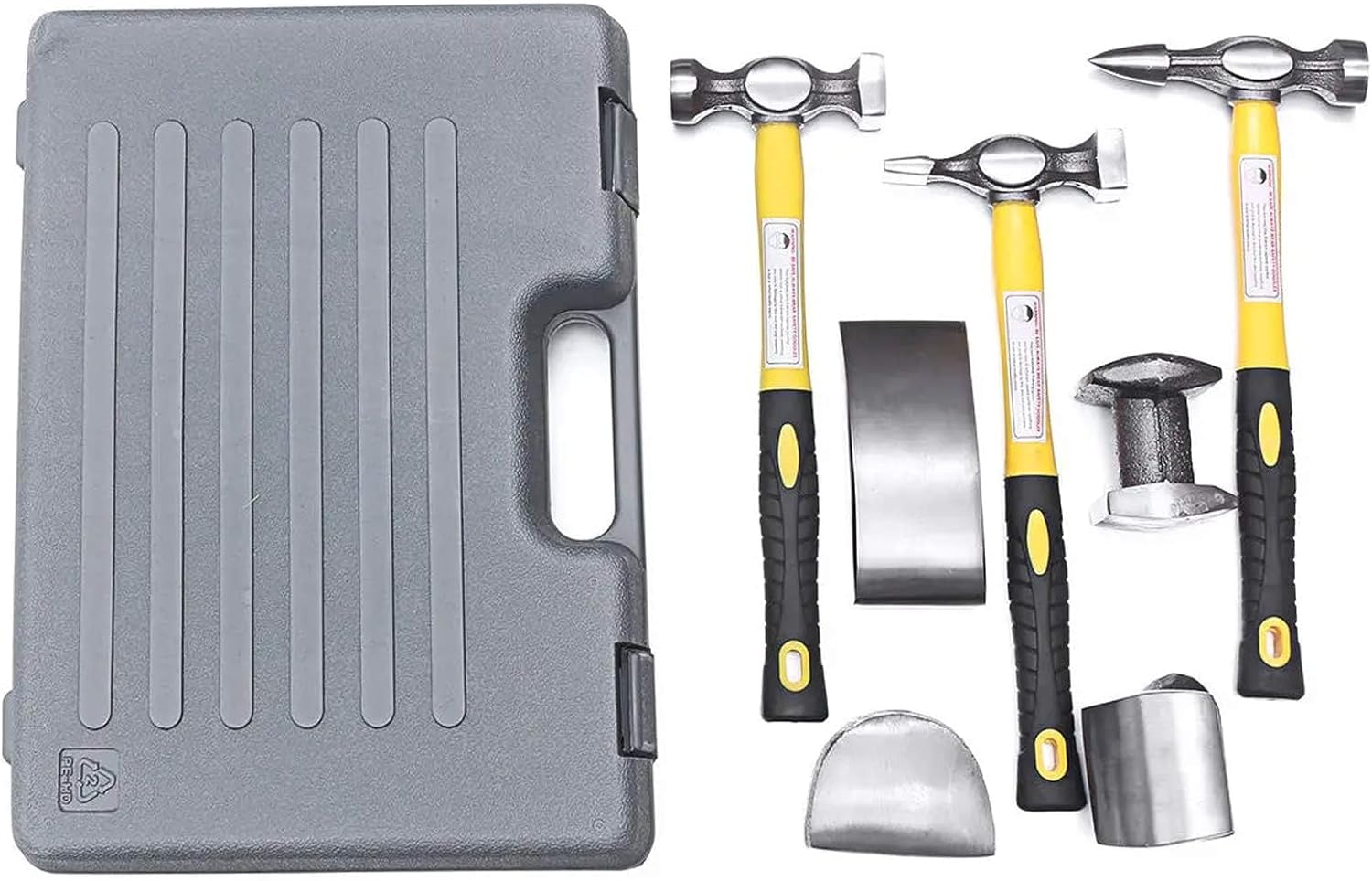DEZYN - 7pc Car Auto Body Dent Repair Panel Kit + Case - Beaters Beating Fibreglass Hammer