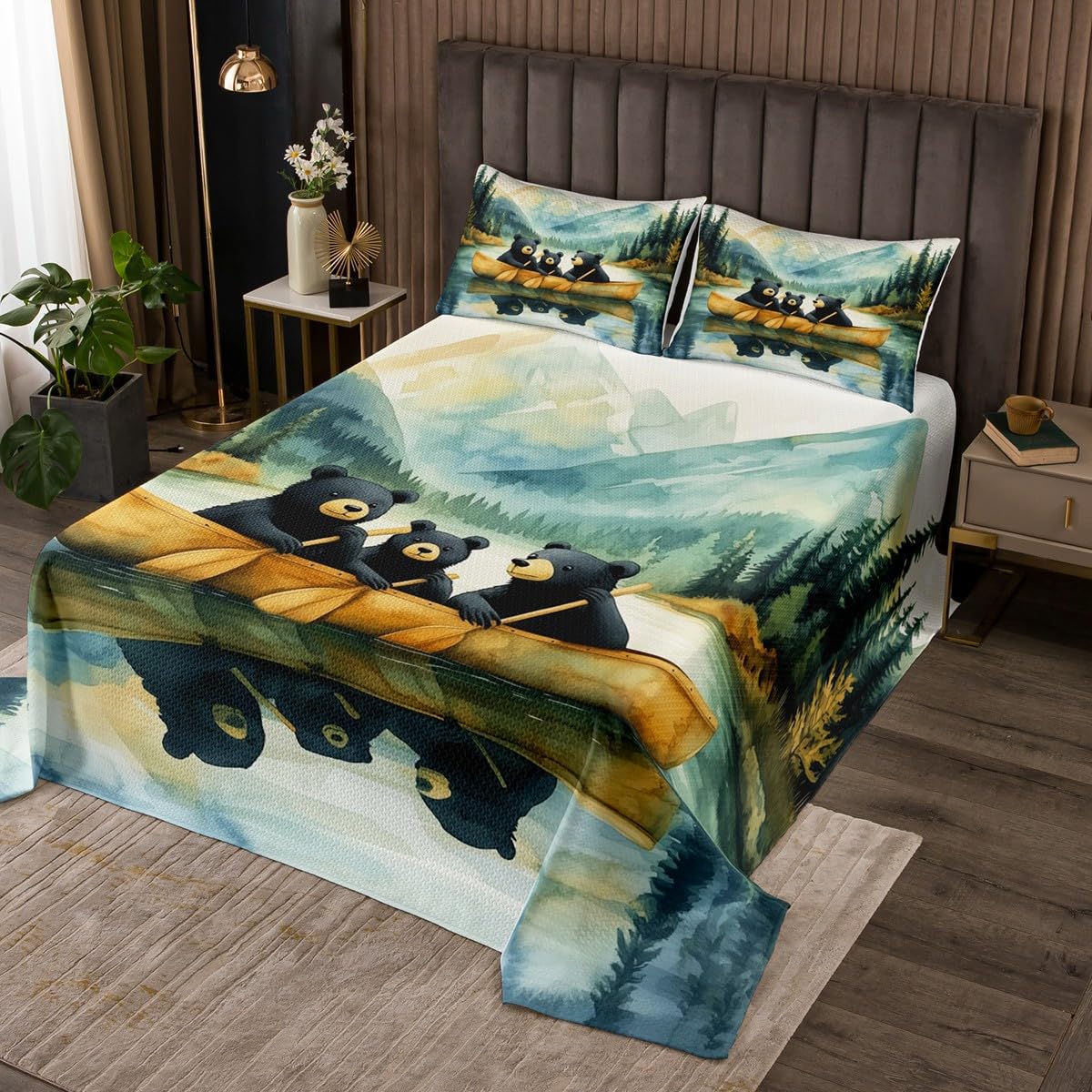 Couvre-lit matelassé rustique animal de chasse et literie verte