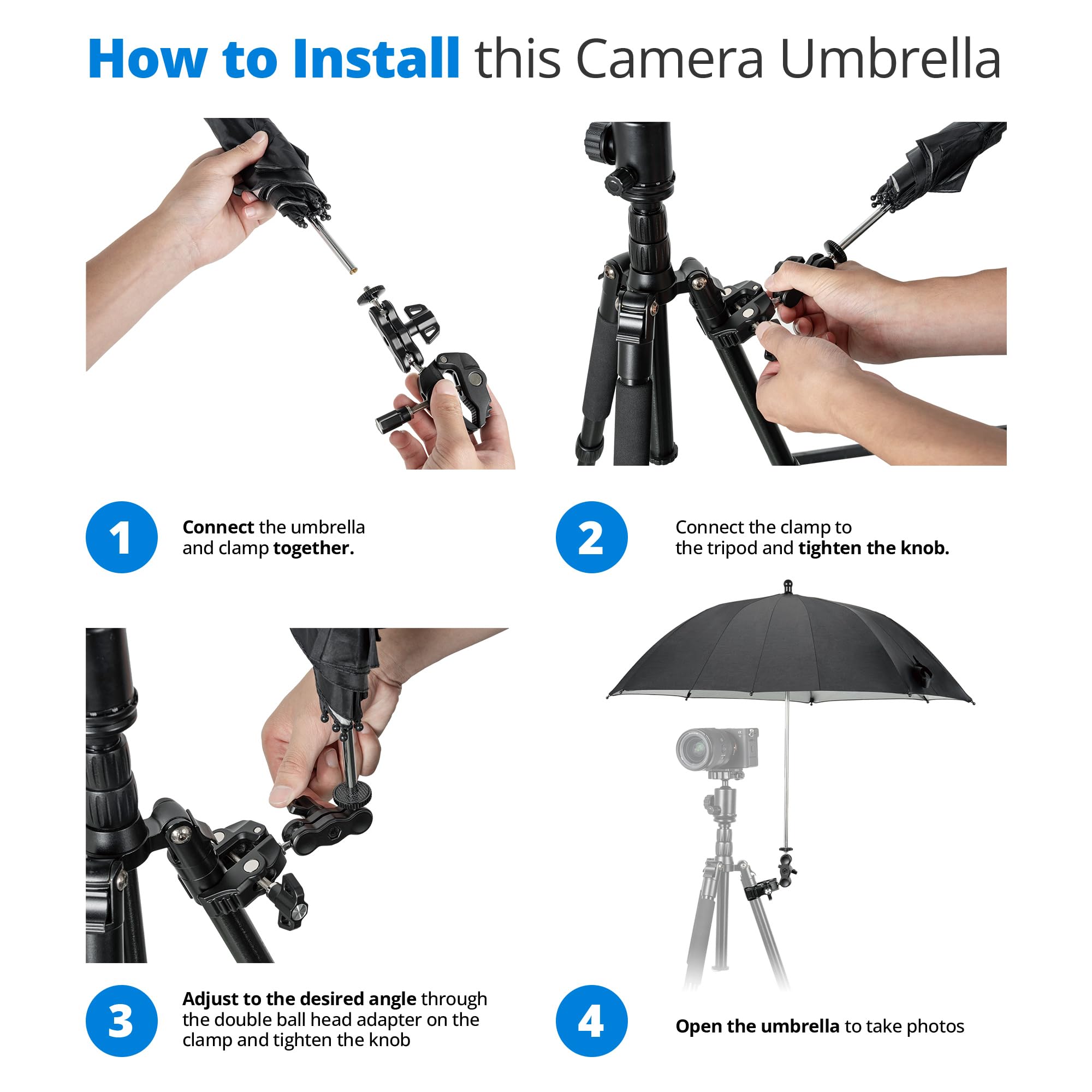 Paraguas para cámara de 25 Pulgadas con Super Clip, Protector Ajustable para trípode, Cubierta Impermeable y Parasol para A7V A7IV A7III A7II A7M5 EOS R5 II III R6 Z6III Z8 y XbotGo