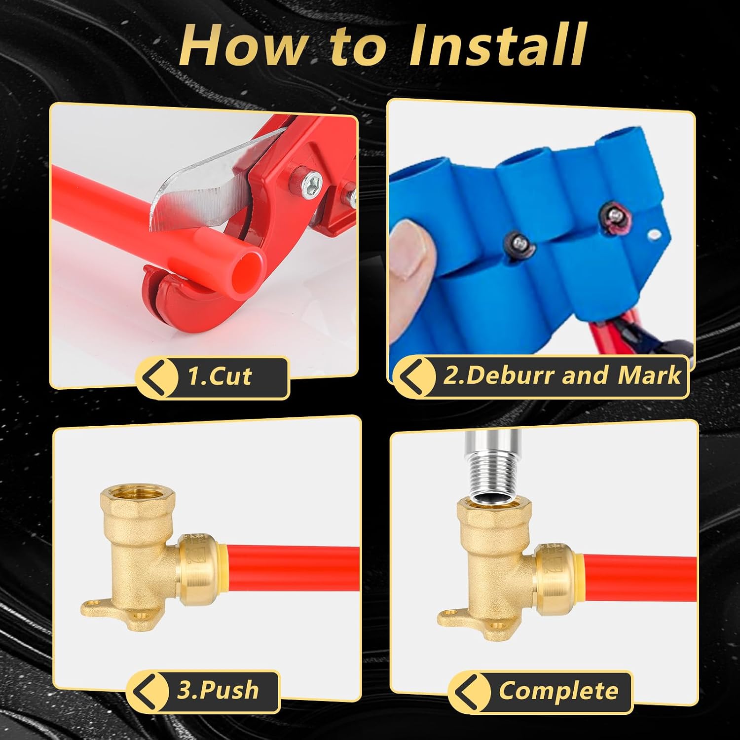 （5 Pack）Foskan Push Fit Brass Fittings, 1/2"PTC x 1/2"Female Thread Drop Ear Elbow With Disconnect Clip, Push to Connect PEX, Copper, CPVC Pipes (PTC x FNPT)