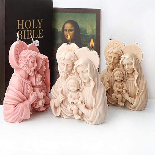 Miniatura 3 de Molde de vela religiosa, molde de silicona Jesús María Joseph para fondant, vela de cera de soja, jabón, yeso, estatua, manualidades de bricolaje