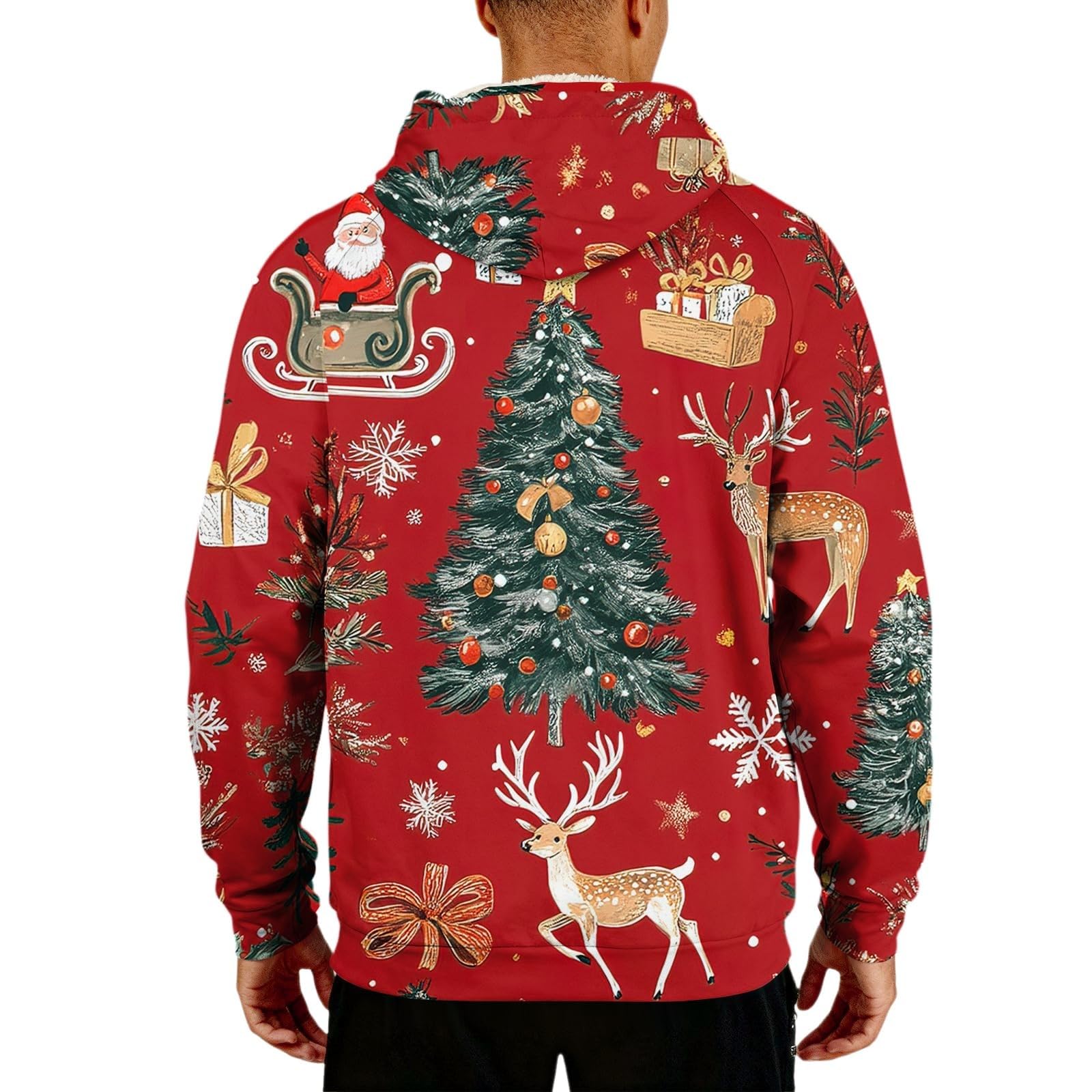 Sudadera con capucha de Navidad con forro polar para hombre, divertido Papá Noel, árbol de Navidad, sudaderas de manga larga, cálidas, disfraces de Navidad