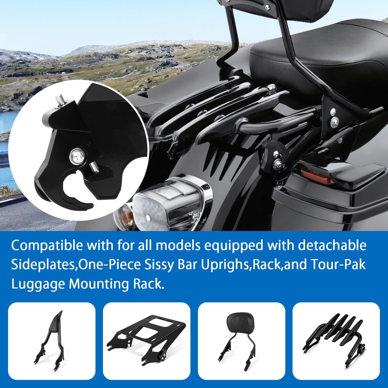 Quick Release Rotary Docking Latches with Locks, Locking Detachable Latch Kit Compatible with for Touring Softail Sportster Dyna Backrest Sissy Bar Luggage Rack 1986-2024,Sissy Bar Backrest Latch Clip