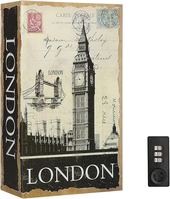 Book Safe with Combination Lock, Lovndi Hidden Safe Secret Storage, Diversion Safe Lock Box for Cash Jewelry, London