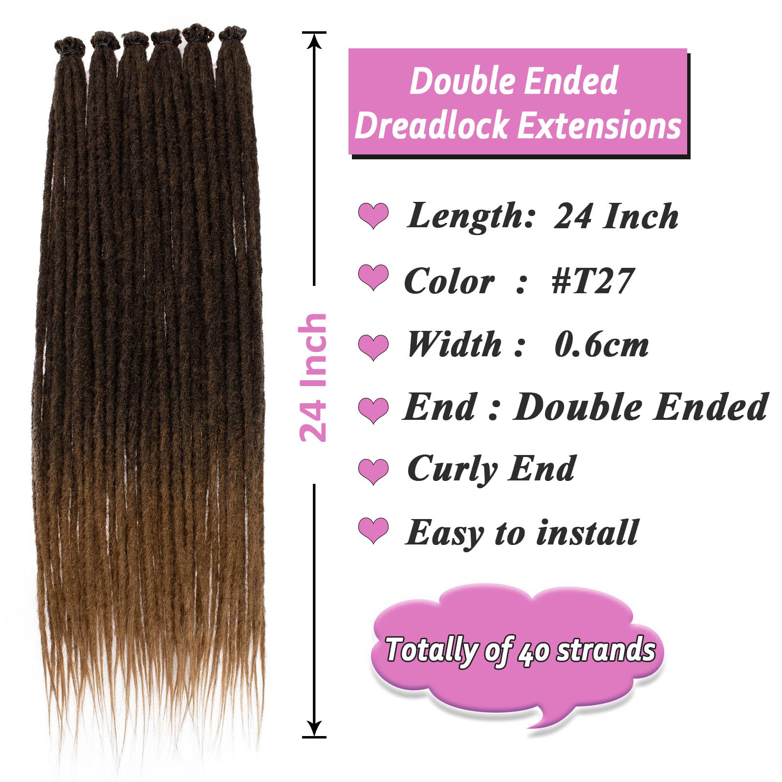 Samtress 24 Inch 40 Strands Synthetic Dreadlock Extensions Ombre Blonde Handmade Reggae Style Crochet Hair 0.6 cm Width SE Hippie Dreadlock Soft Dreads Hair Extensions (#T27) - Image 2