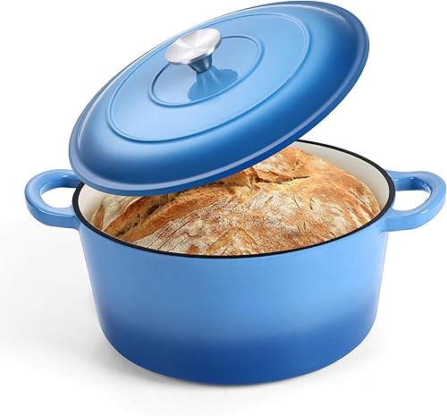 Miniatura 9 de P&P CHEF - Horno holandés esmaltado de 6 cuartos de galón con tapa, olla holandesa de hierro fundido de 6 cuartos de galón, olla redonda esmaltada
