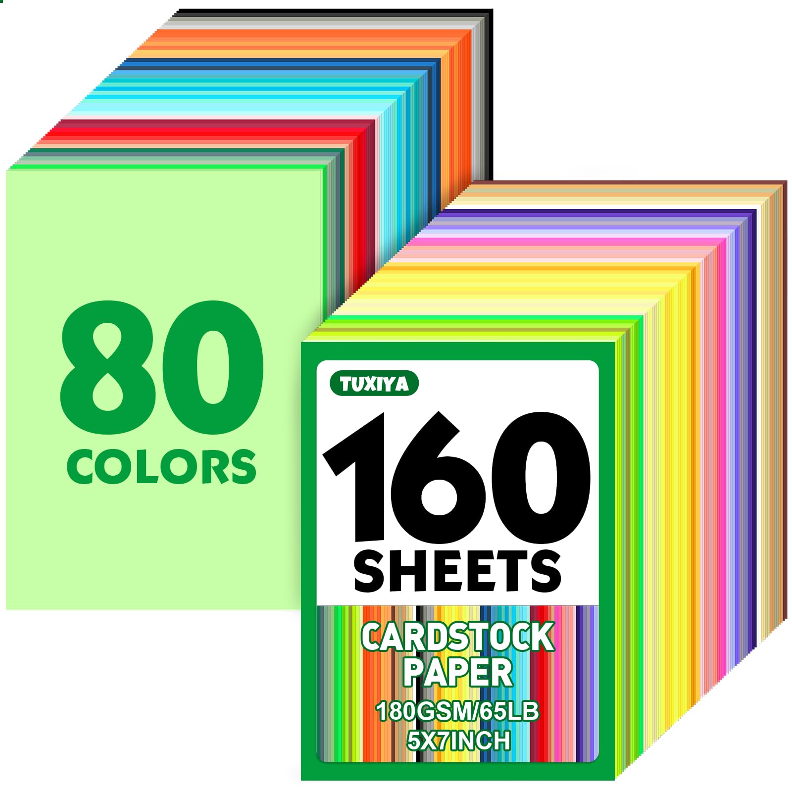 Photo 1 of 160 Sheets 5" X 7" Colored Cardstock, 80 Assorted Colors 180 GSM/65 LB Construction Paper Card Stock Printer Paper for Printing, Card Making, DIY Crafts, Kids School Supplies,Party Decorations