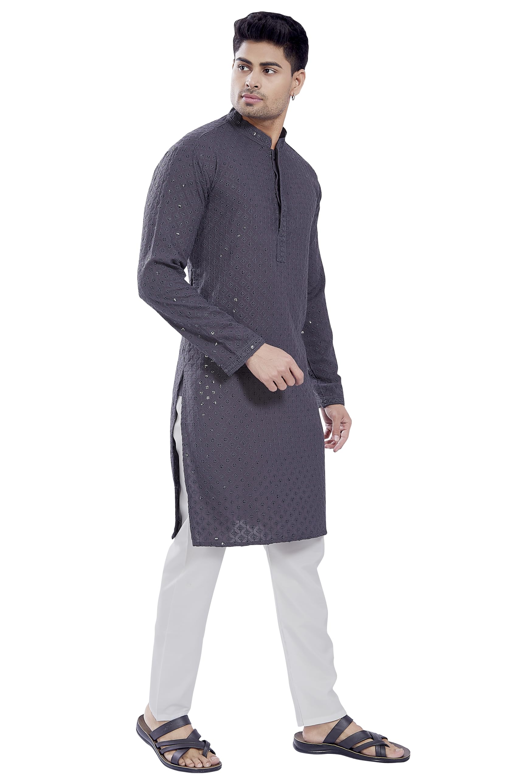 Divisive Men's Sequince Embroidered Cotton Blend Only Slim Fit Kurta (Dkrt677_Xxxl_Grey)