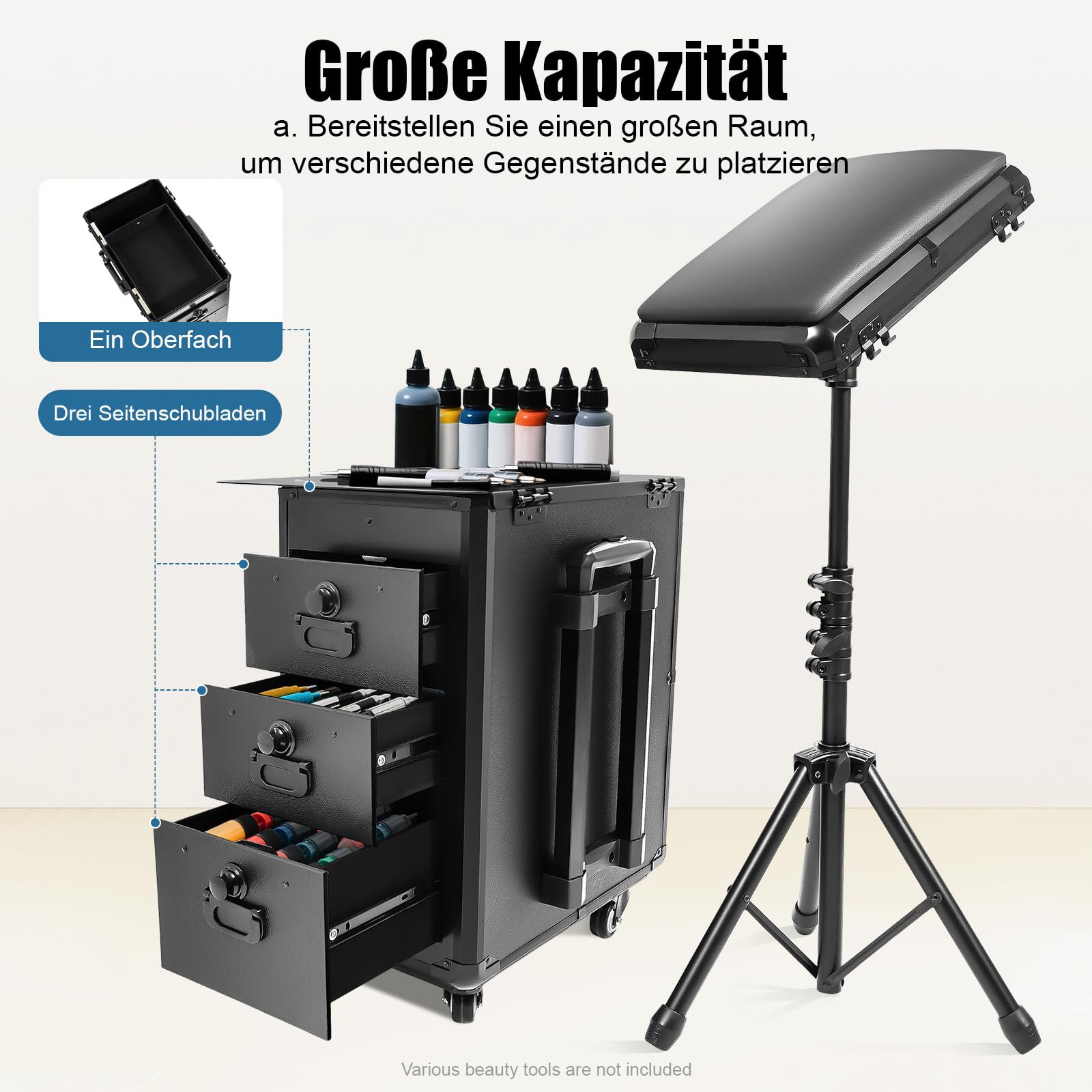 Kosmetikkoffer Trolley mit 3 Schubladen, Beauty Case für Make-up & Friseur | Höhenverstellbarer Trolleygriff & Universalrollen, Integriertes Zahlenschloss für mehr Sicherheit, 20 kg Tragkraft