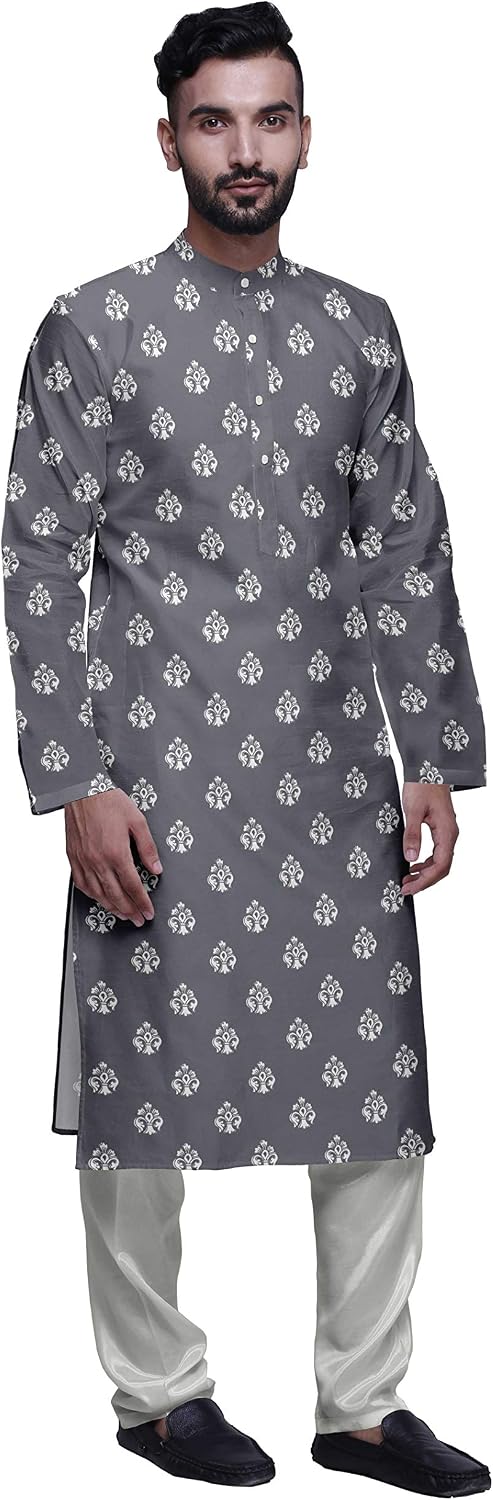 Atasi Printed Chinese Collar Casual Kurta with Churidar Mens Kurta Shirt
