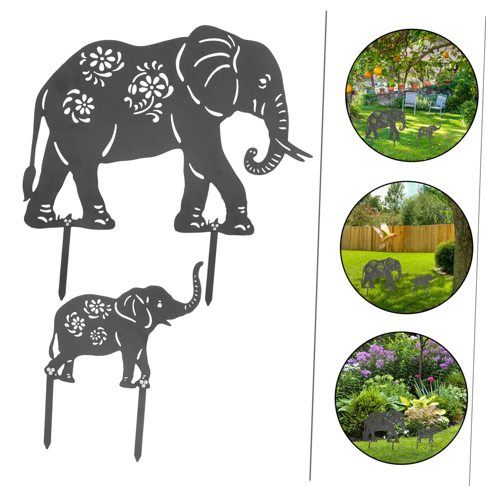 Elefanten Gartendekoration aus Eisen Gartenstecker in Schwarz 2 Stück Wetterfeste Einfache Montage für Rasen und Außenbereich für Gartenliebhaber