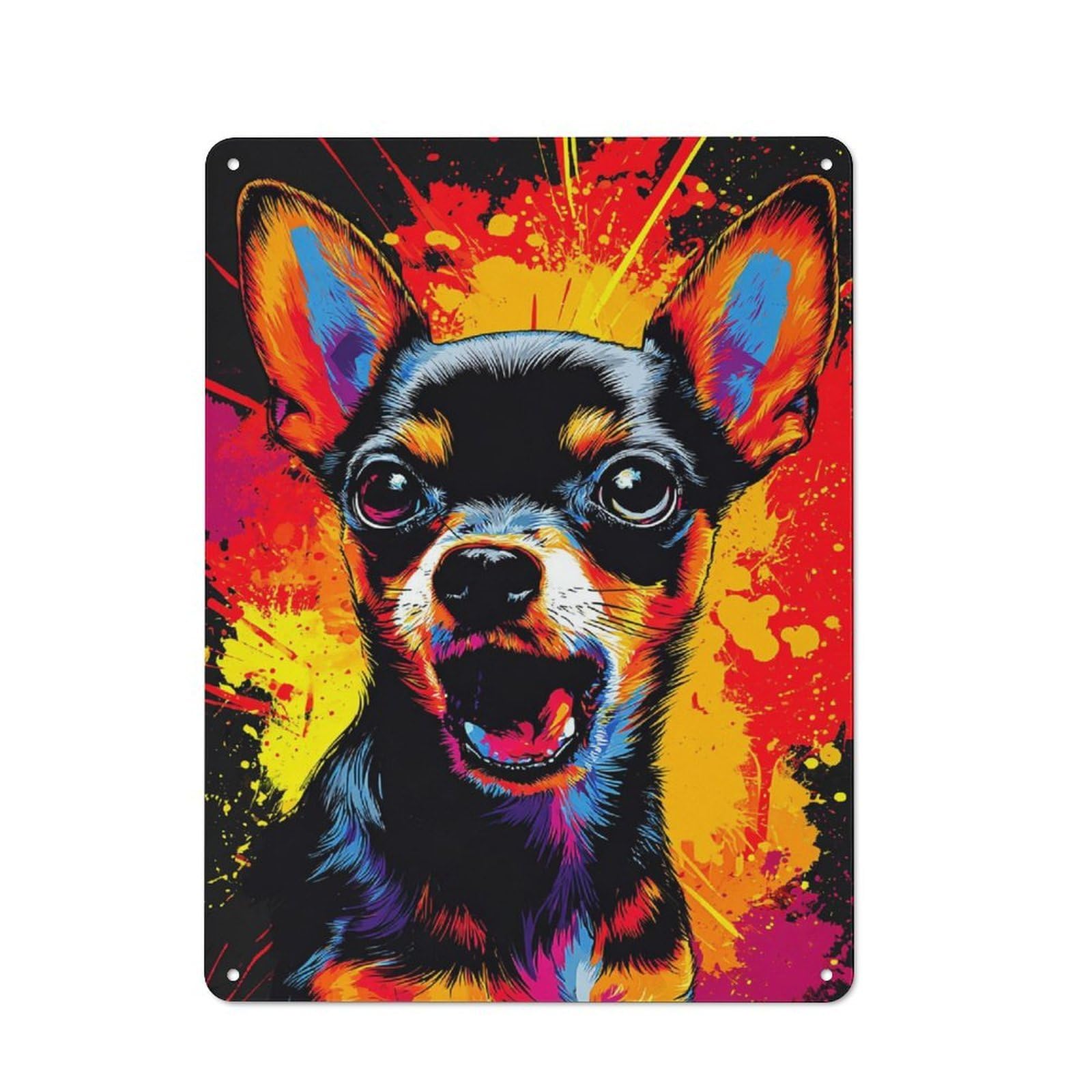 Junmoney Colorful Chihuahua Splash Art -1 Metal Wall Sign 40X30cm Featuring For Bar Or Restaurant, For Themed Interiors In Bars And Restaurants