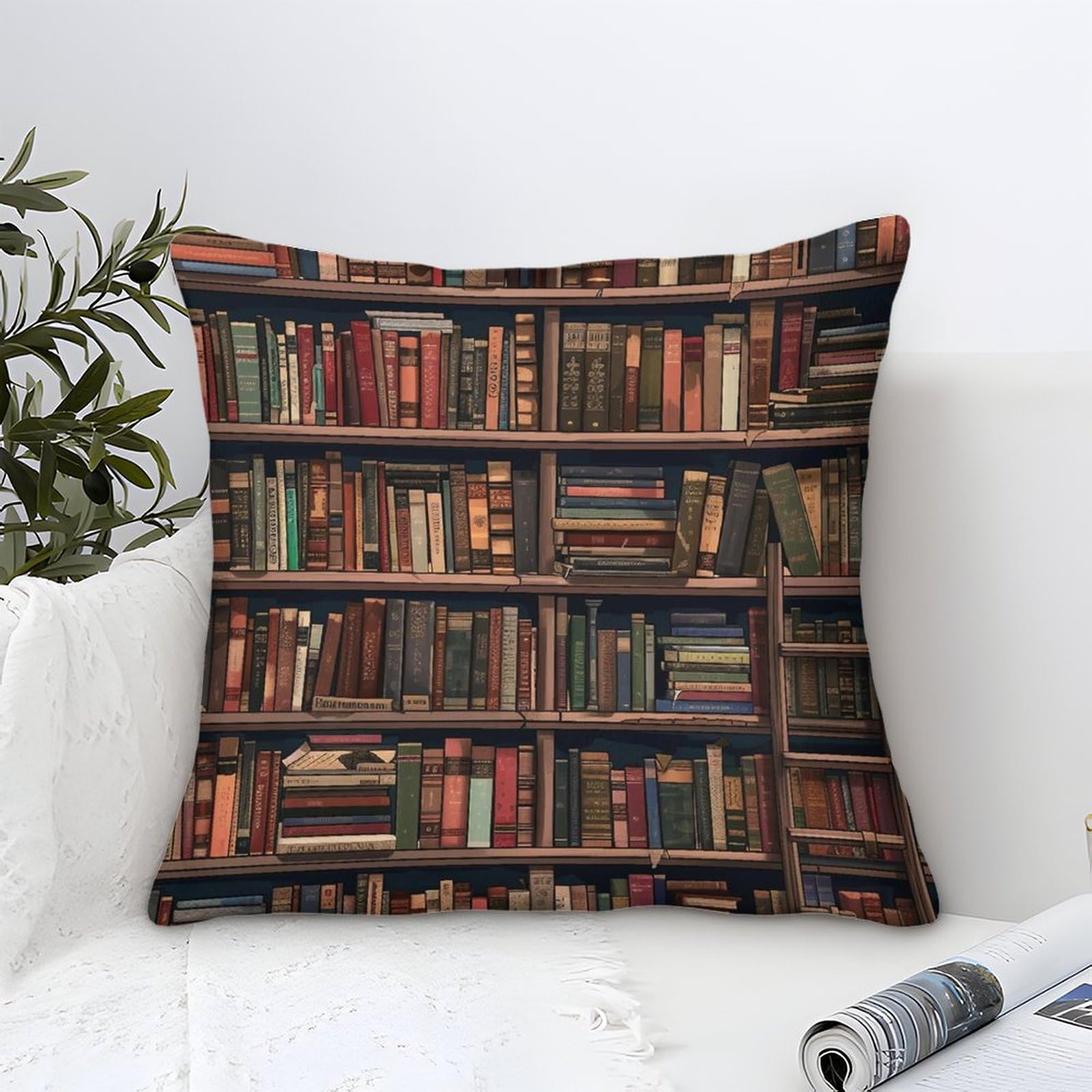 LKBASOEGD 3D Printed Bookshelf Square Pillowcases Square Throw Pillow Garden Cushion Super Soft Pack of 1 for Home Couch Sofa Decorative, Gifts 50x50cm