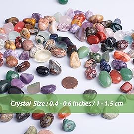 SigMntun Polished Stone Pebbles Set Mixed Crystals, 72 Pcs 0.5 Handpicked Tumbled Stones Decorative Rocks for Reiki, Chakra, Healing, Home Decor, Mixed Pebbles