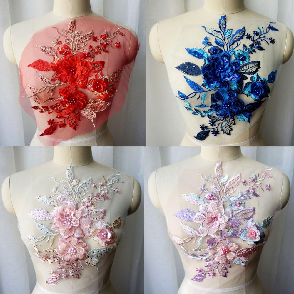 Appliques de strass de perles de paillettes de fleurs 3D