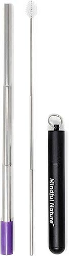 Pajitas telescópicas reutilizables de acero inoxidable, con protector de silicona, funda de aluminio + cepillo de limpieza (negro)