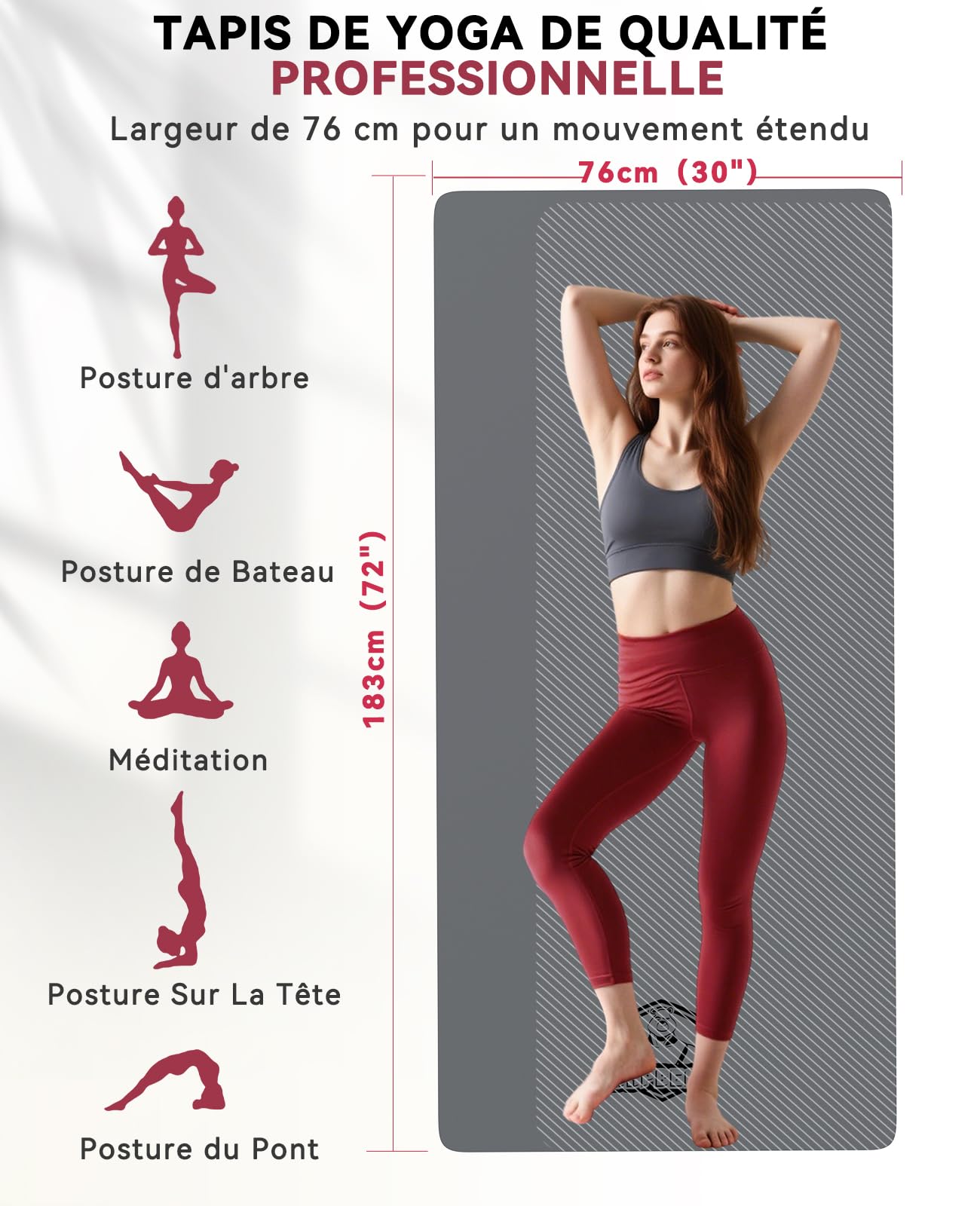 HAPBEAR Tapis de Yoga XXL 183x76/183x91/213x76 cm,Antidérapant | Grand Tapis de Yoga,5/6/8 mm d'Épaisseur,pour Yoga et Pilates Professionnels,Sac de Transport Oxford Inclus