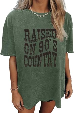 Oversized Graphic Shirts for Women Raised On 90s Country Shirt Country Music Tshirt Rock Band Vintage Western Tops