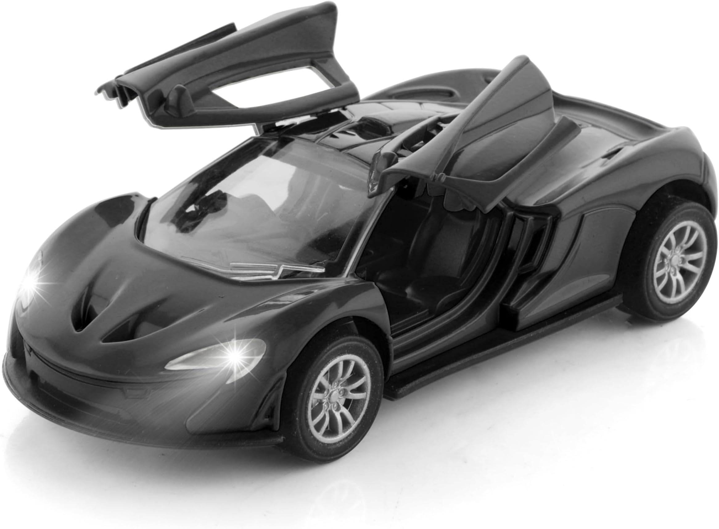 Die Cast Car for Kids Alloy Metal Pull Back Car Toy Car Toy Vehicle with Openable Doors & LED Lights Cars for Kids Collectible Toy Vehicle Gift for Kids Boys Girls BIS Approved (Black)