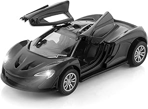 Chanak Premium Metal Die-Cast Sports Racer Metal Car with Realistic Engine Sound, LED Lights, Open & Close Doors, Pull Back Car Zinc Alloy for Kids Above 3 Years, BIS Approved (Black)